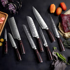 Syvek Japanese Damascus 8-Piece Set – Crimson Pakkawood Edition