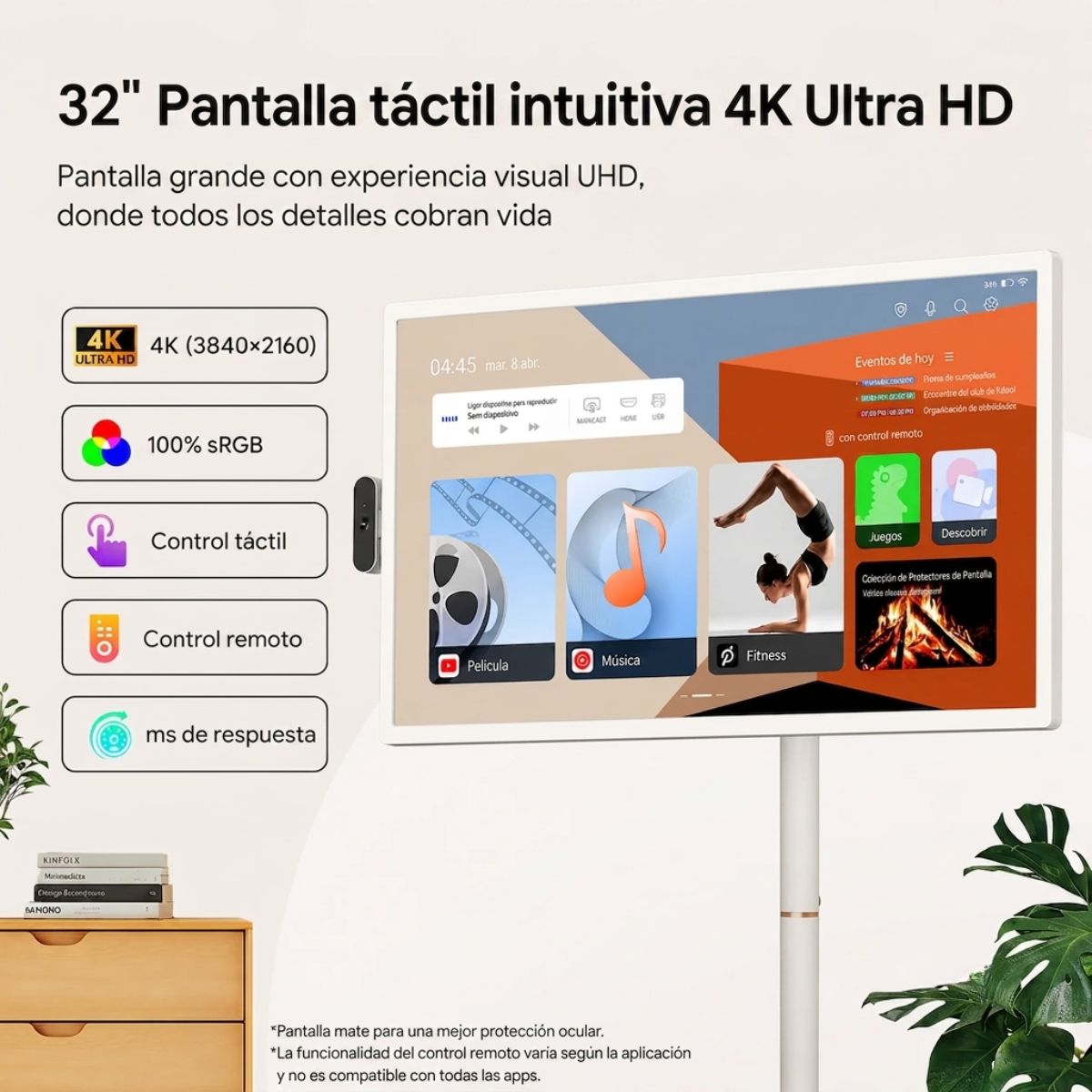 Smart TV portátil con pantalla táctil, 16 GB de RAM, 4K UHD, 32"