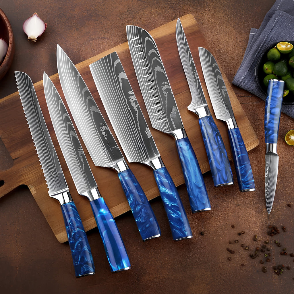 Syvek Japanese Damascus 8-Piece Knife Set