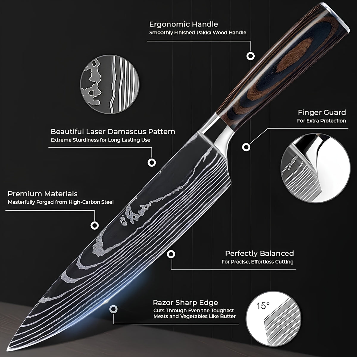 Syvek Japanese Damascus 8-Piece Knife Set
